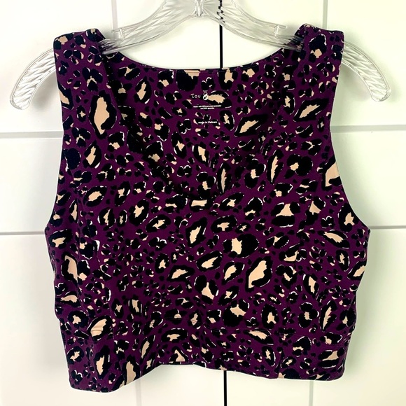Lou & Grey LARGE Cropped Tank V Neck Purple Leopard Animal Print - Picture 1 of 4
